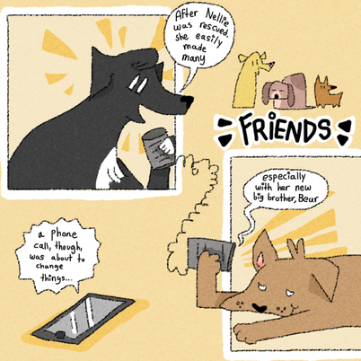 Dog comic, with text that reads: 